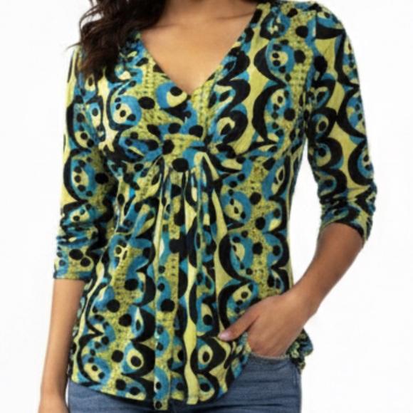 Bisou Bisou Blue and Green Abstract Top only top - Picture 2 of 15